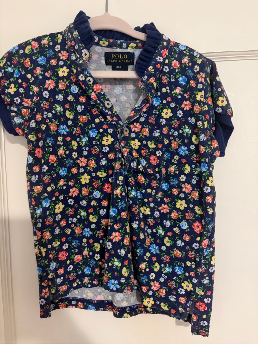 Polo by Ralph Lauren Girls' Navy Floral Ruffle-Trim Top